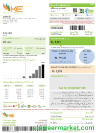 K-Electric (KE) electricity utility business bill, page 1, SCR